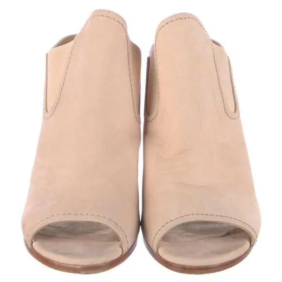 Stuart Weitzman Slideup Beige Leather Suede Open-Toe Mule Heel Pump Sandal Sz 11