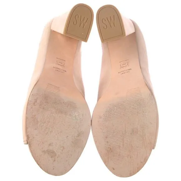 Stuart Weitzman Slideup Beige Leather Suede Open-Toe Mule Heel Pump Sandal Sz 11