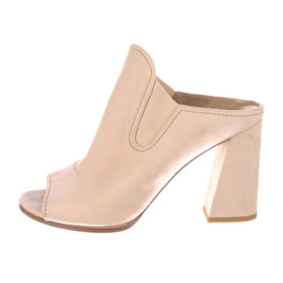Stuart Weitzman Slideup Beige Leather Suede Open-Toe Mule Heel Pump Sandal Sz 11