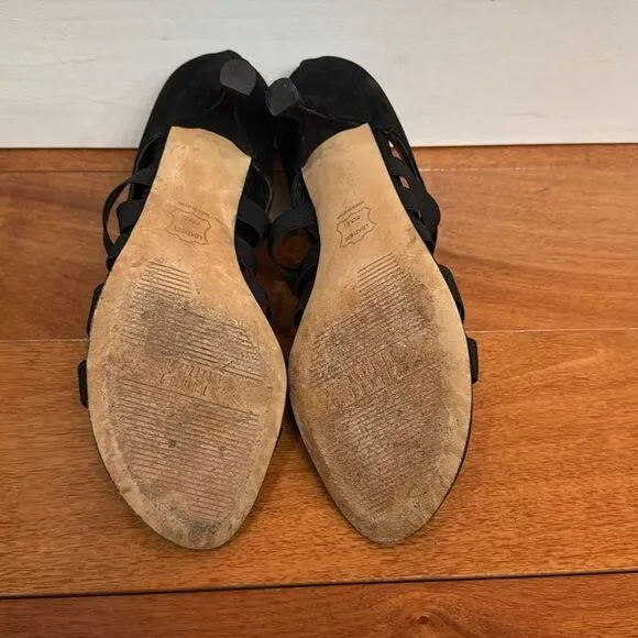 STUART WEITZMAN Women's Black Suede Lasting Elastic Straps Sandal Size 7
