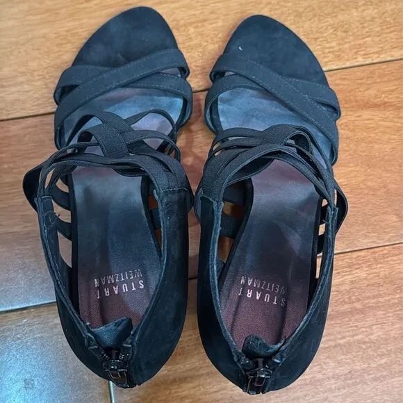 STUART WEITZMAN Women's Black Suede Lasting Elastic Straps Sandal Size 7