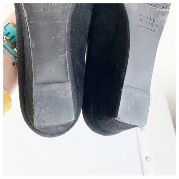 Stuart Weitzman Caring Black Suede Low Wedge Silver Ring Accent 8.5