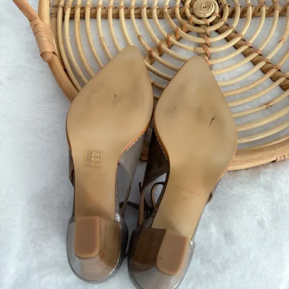Sundance Fayette Ankle Strap Pointed Toe Block Heel Gray Taupe Shimmer
