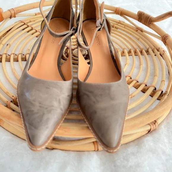 Sundance Fayette Ankle Strap Pointed Toe Block Heel Gray Taupe Shimmer