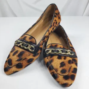 Talbots Women's Brown Black Loafer Shoes Lucy Chain Link Leopard Print Sz 7.5M
