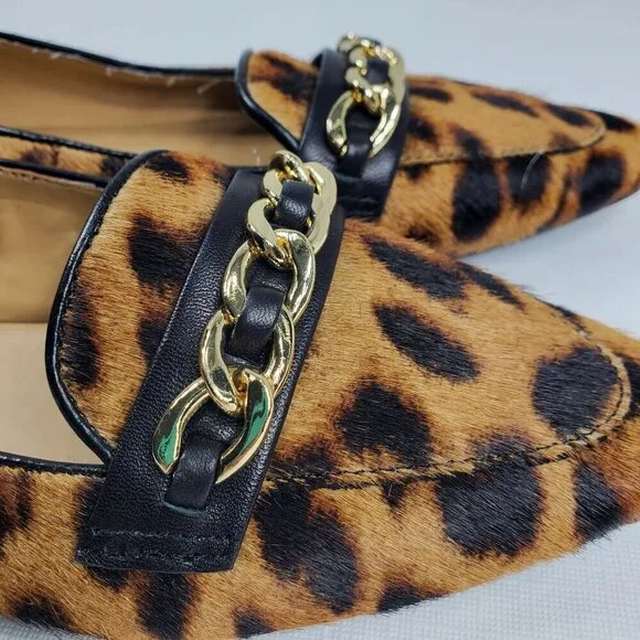 Talbots Women's Brown Black Loafer Shoes Lucy Chain Link Leopard Print Sz 7.5M