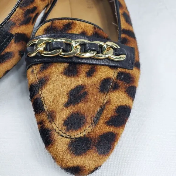 Talbots Women's Brown Black Loafer Shoes Lucy Chain Link Leopard Print Sz 7.5M