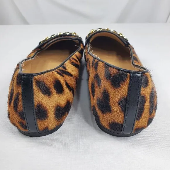 Talbots Women's Brown Black Loafer Shoes Lucy Chain Link Leopard Print Sz 7.5M