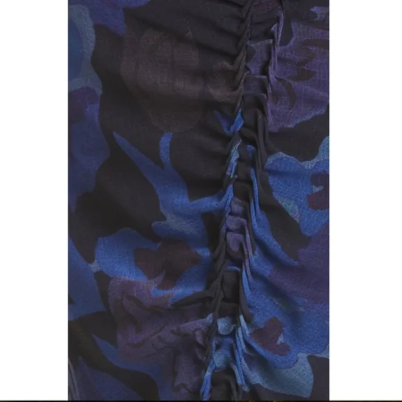 TED BAKER: Lexiy Floral-print Ruched-detail Crepe Midi Skirt In Dark Navy