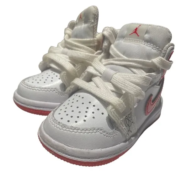 Toddler's Jordan 1 Mid SS White/University Red (DR6497 116) (NO INSOLE) SIZE 4C