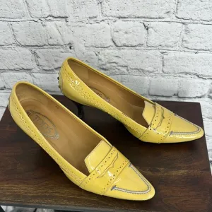 TOD’S Patent Leather Pointed Toe Kitten Heel Shoes 40 Mellow Yellow *EUC*But...