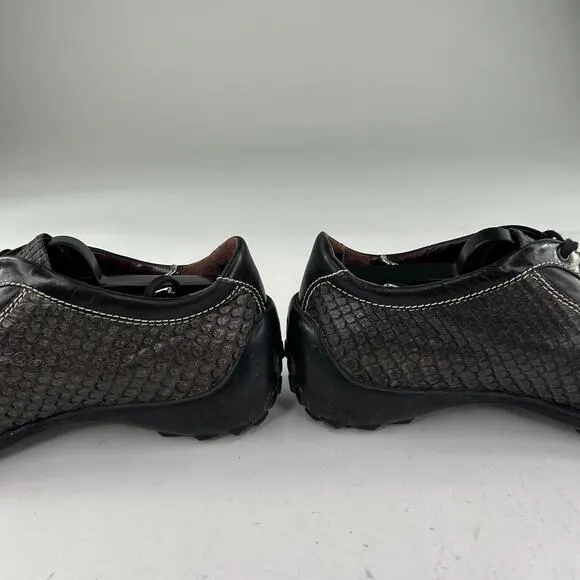Tod's Womens Gray/Black Snakeskin Driving Shoes US 7.5 Designer Lace-Up Sneakers