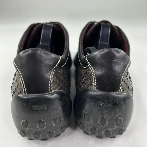 Tod's Womens Gray/Black Snakeskin Driving Shoes US 7.5 Designer Lace-Up Sneakers