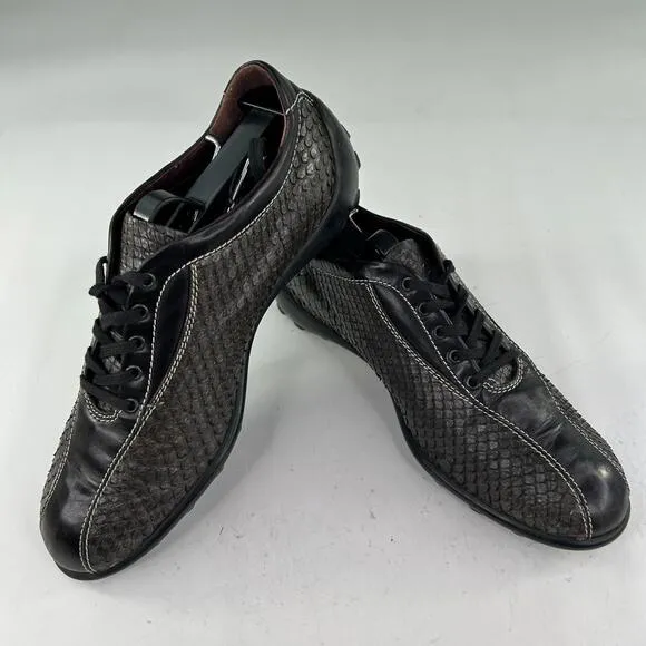 Tod's Womens Gray/Black Snakeskin Driving Shoes US 7.5 Designer Lace-Up Sneakers