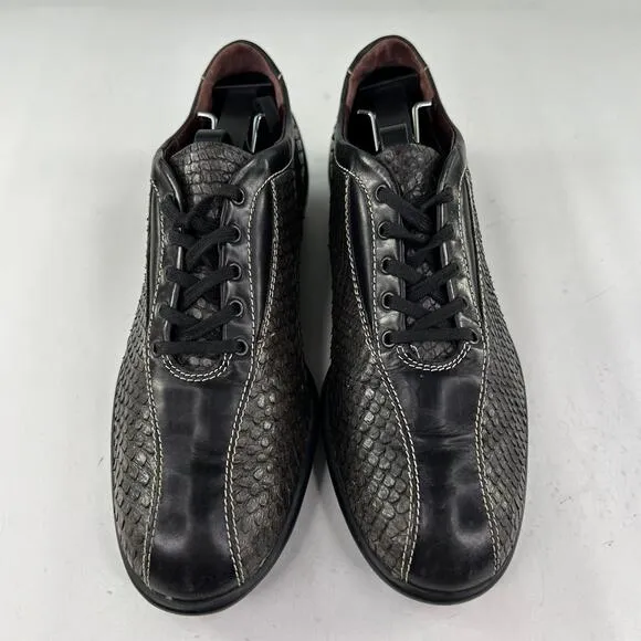 Tod's Womens Gray/Black Snakeskin Driving Shoes US 7.5 Designer Lace-Up Sneakers