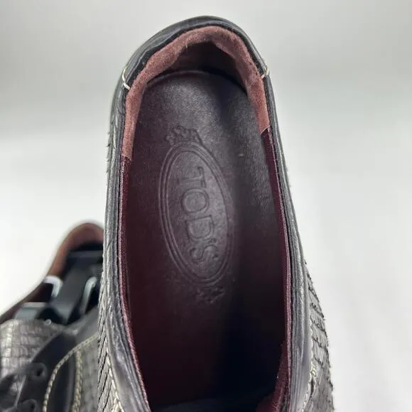 Tod's Womens Gray/Black Snakeskin Driving Shoes US 7.5 Designer Lace-Up Sneakers