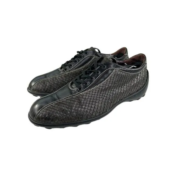 Tod's Womens Gray/Black Snakeskin Driving Shoes US 7.5 Designer Lace-Up Sneakers