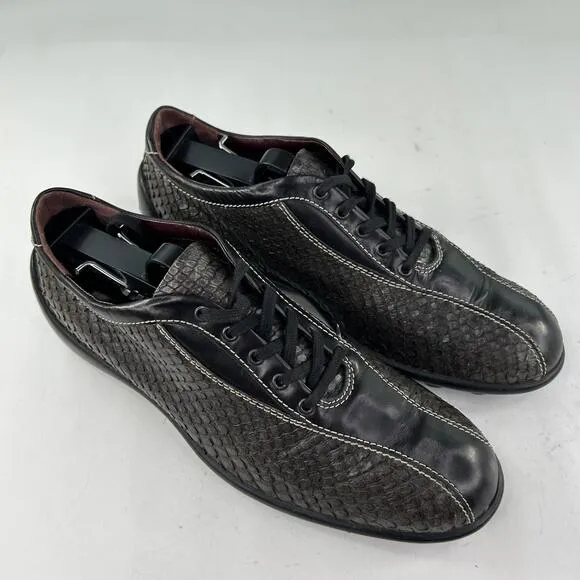 Tod's Womens Gray/Black Snakeskin Driving Shoes US 7.5 Designer Lace-Up Sneakers