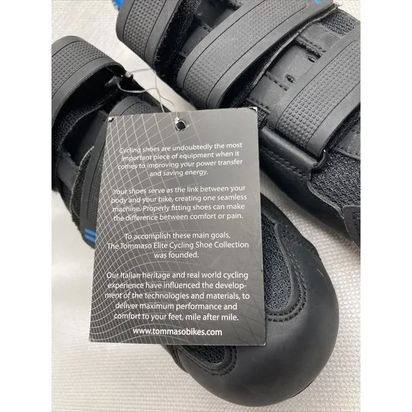 Tommaso Cycling Shoes NWT W7.5 Black Blue Triple Strap