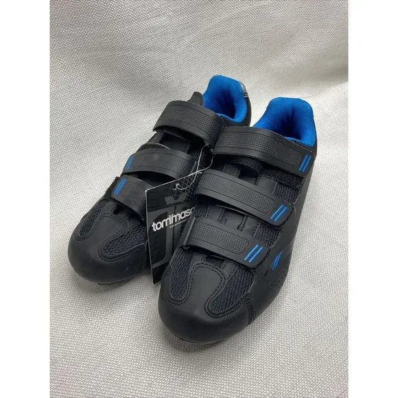 Tommaso Cycling Shoes NWT W7.5 Black Blue Triple Strap