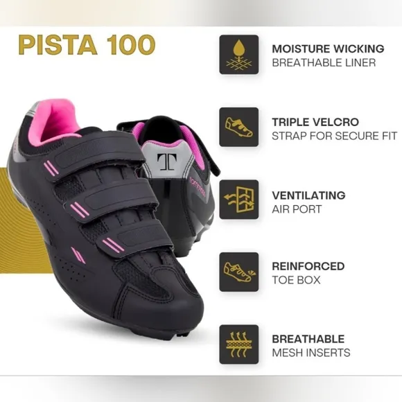 Tommaso Pista women's black and pink cycling shoes size 6