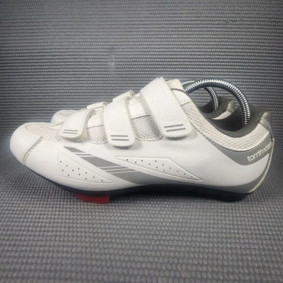 Tommaso Pisto 100 Women's Size 10 White &amp; Silver Hook &amp; Loop Bike Cycling Shoes