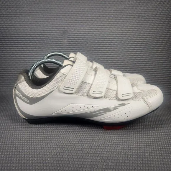 Tommaso Pisto 100 Women's Size 10 White &amp; Silver Hook &amp; Loop Bike Cycling Shoes