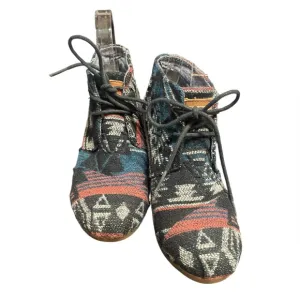 Toms Boots Womens Black Aztec Navajo Wedge Heel Lace Up Ankle Bootie, Sz 7