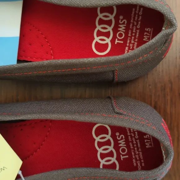 Toms Men's Gray and Red Audi Designed Classic Slip On Shoes Size 7.5
