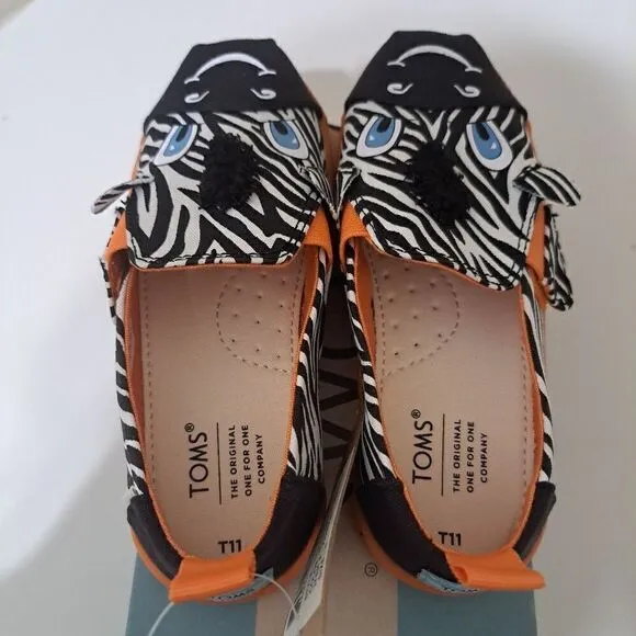 Toms Toddler Slip-on Canvas Shoes Black White Zebra Size 11 NWT