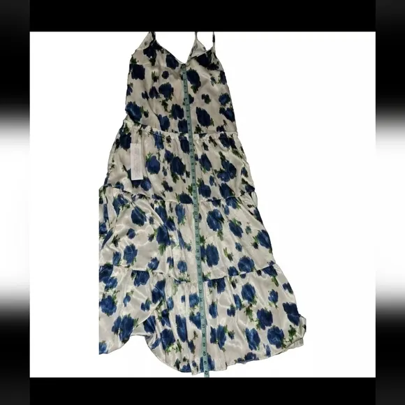 Topshop Floral Satin Blue &amp; White Midi Dress NWT Women's Size 6 Long B20#17