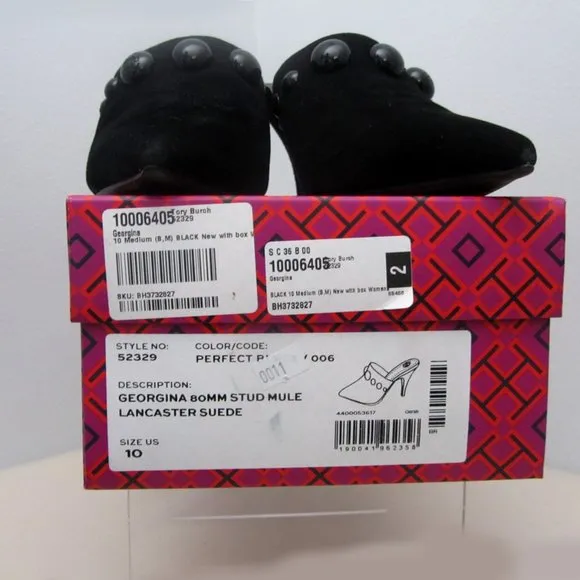 Tory Burch $378 Georgina Black Suede Leather Stud Mule 10