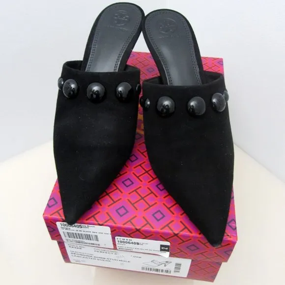 Tory Burch $378 Georgina Black Suede Leather Stud Mule 10