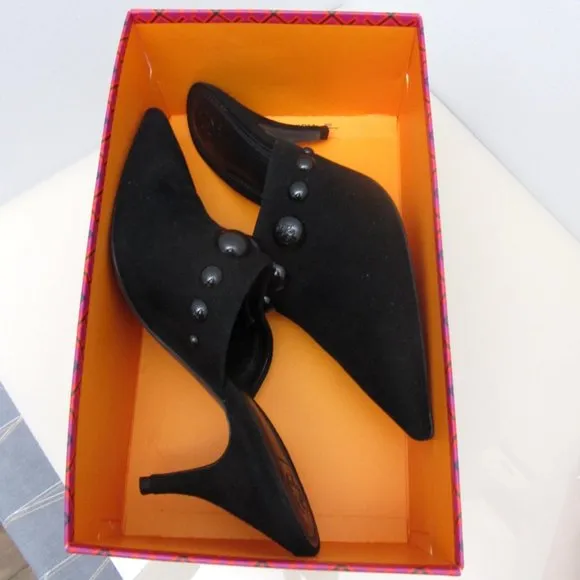 Tory Burch $378 Georgina Black Suede Leather Stud Mule 10