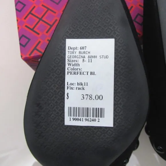 Tory Burch $378 Georgina Black Suede Leather Stud Mule 10