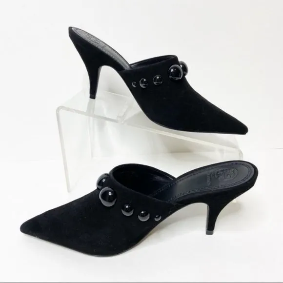 Tory Burch $378 Georgina Black Suede Leather Stud Mule 10