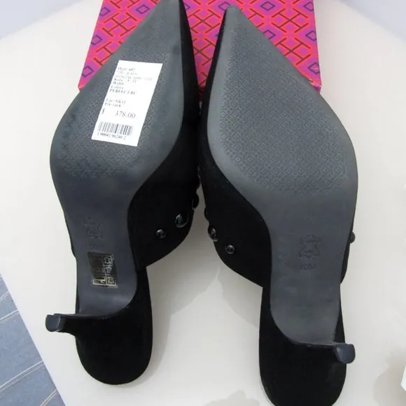 Tory Burch $378 Georgina Black Suede Leather Stud Mule 10
