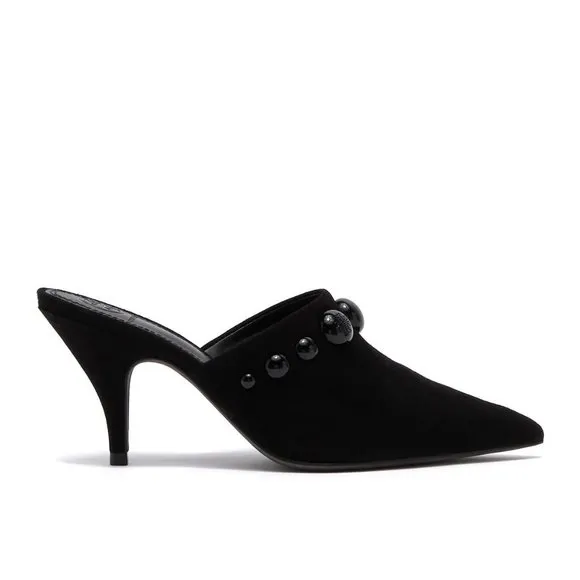Tory Burch Georgina Black Suede Leather Stud Mule