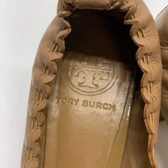 Tory Burch Romy High Heels Shoes Patent Leather Cap Toe Scrunched Brown Tan 7.5