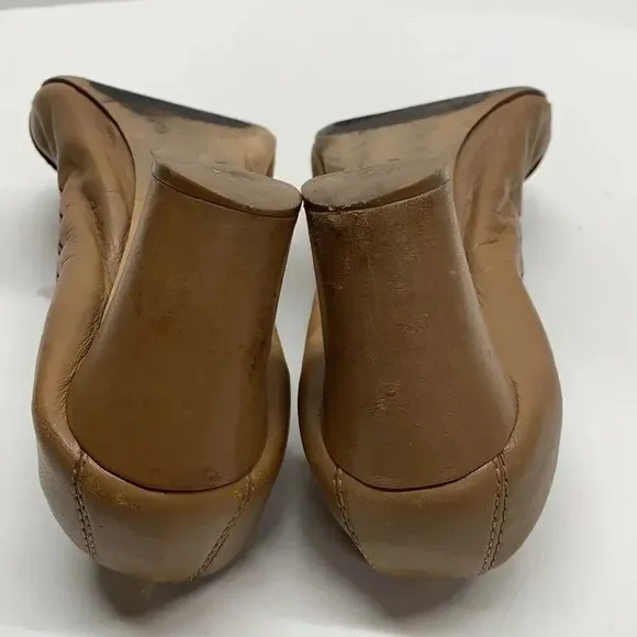 Tory Burch Romy High Heels Shoes Patent Leather Cap Toe Scrunched Brown Tan 7.5