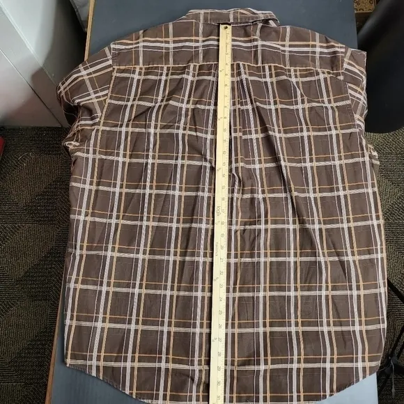 Turnbury Made in Hong Kong Plaid Long Sleeve Button Down Shirt Men's XL Brown