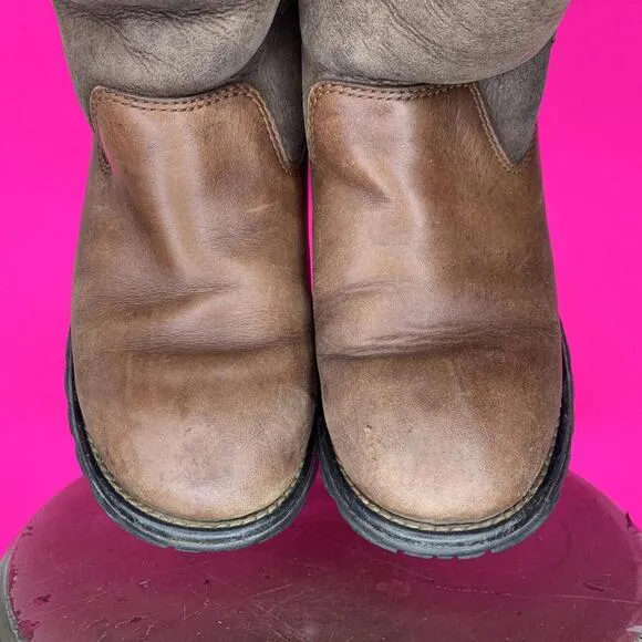 UGG Brooks Brown Leather Shearling Lined Mid Calf Boot Sz 8