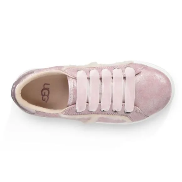 UGG Cameo Pink Metallic Faux Leather Alanna Trainer Shoes sz 5 Kid's Sneakers