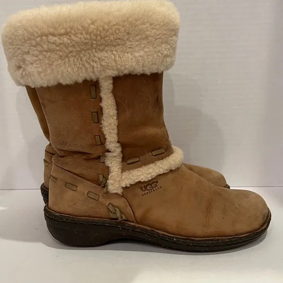 UGG Elijo Suede Shearling Boots Women's Size 8 Chestnut Tan Brown Shoes Glitter