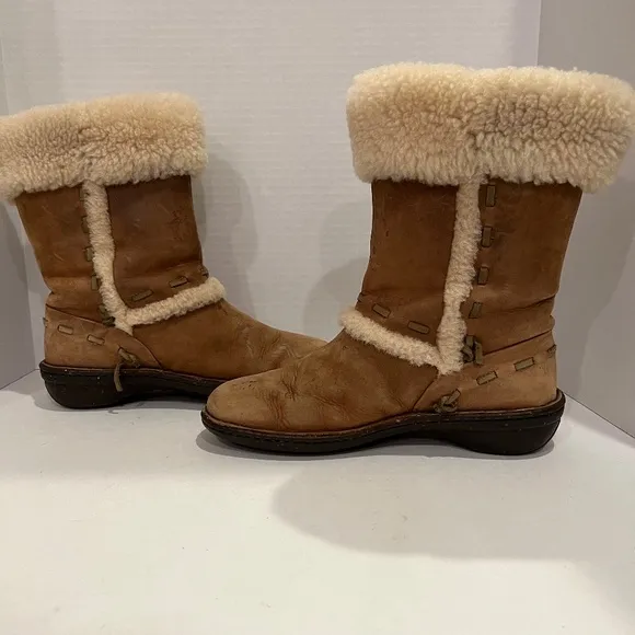 UGG Elijo Suede Shearling Boots Women's Size 8 Chestnut Tan Brown Shoes Glitter