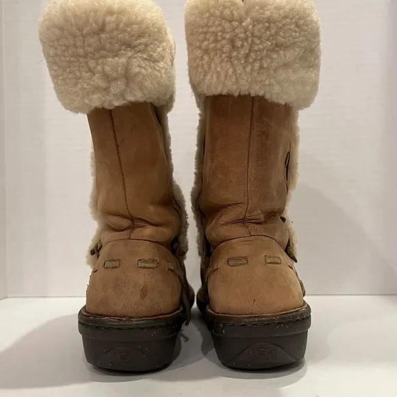 UGG Elijo Suede Shearling Boots Women's Size 8 Chestnut Tan Brown Shoes Glitter