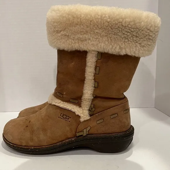 UGG Elijo Suede Shearling Boots Women's Size 8 Chestnut Tan Brown Shoes Glitter