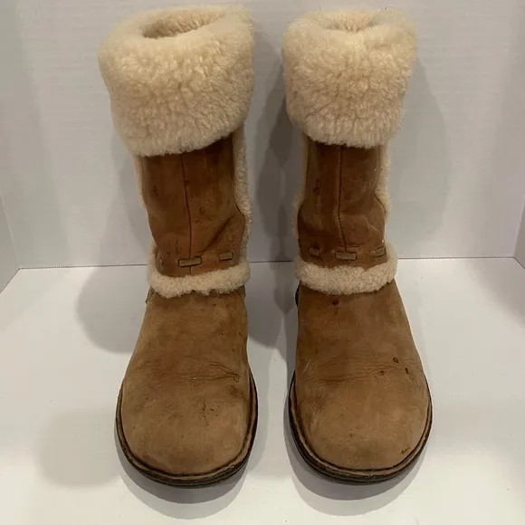 UGG Elijo Suede Shearling Boots Women's Size 8 Chestnut Tan Brown Shoes Glitter