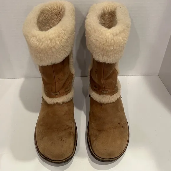 UGG Elijo Suede Shearling Boots Women's Size 8 Chestnut Tan Brown Shoes Glitter