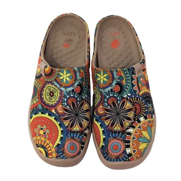 UIN Blossom Malaga Toledo Mule Slip On Shoes Women's 8.5 Colorful Floral Canvas